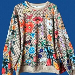 Monogram Beige Floral Print long sleeve light sweatshirt in gorgeous colors XL